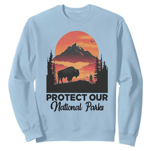 Protect Our National Parks Sweatshirt Bison Buffalo Vintage Graphic TS02 Light Blue Print Your Wear