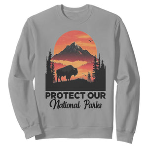 Protect Our National Parks Sweatshirt Bison Buffalo Vintage Graphic TS02 Sport Gray Print Your Wear