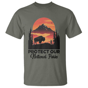 Protect Our National Parks T Shirt Bison Buffalo Vintage Graphic TS02 Military Green Print Your Wear