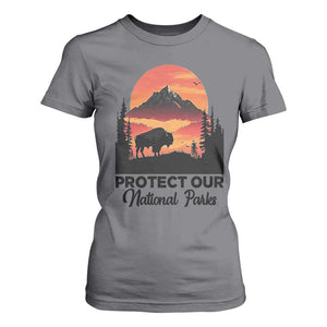 Protect Our National Parks T Shirt For Women Bison Buffalo Vintage Graphic TS02 Charcoal Print Your Wear