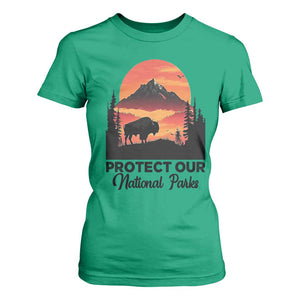 Protect Our National Parks T Shirt For Women Bison Buffalo Vintage Graphic TS02 Irish Green Print Your Wear