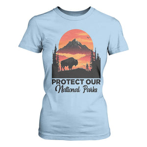 Protect Our National Parks T Shirt For Women Bison Buffalo Vintage Graphic TS02 Light Blue Print Your Wear