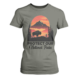 Protect Our National Parks T Shirt For Women Bison Buffalo Vintage Graphic TS02 Military Green Print Your Wear