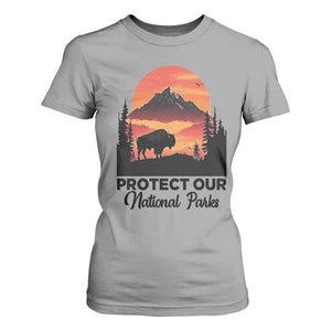 Protect Our National Parks T Shirt For Women Bison Buffalo Vintage Graphic TS02 Sport Gray Print Your Wear