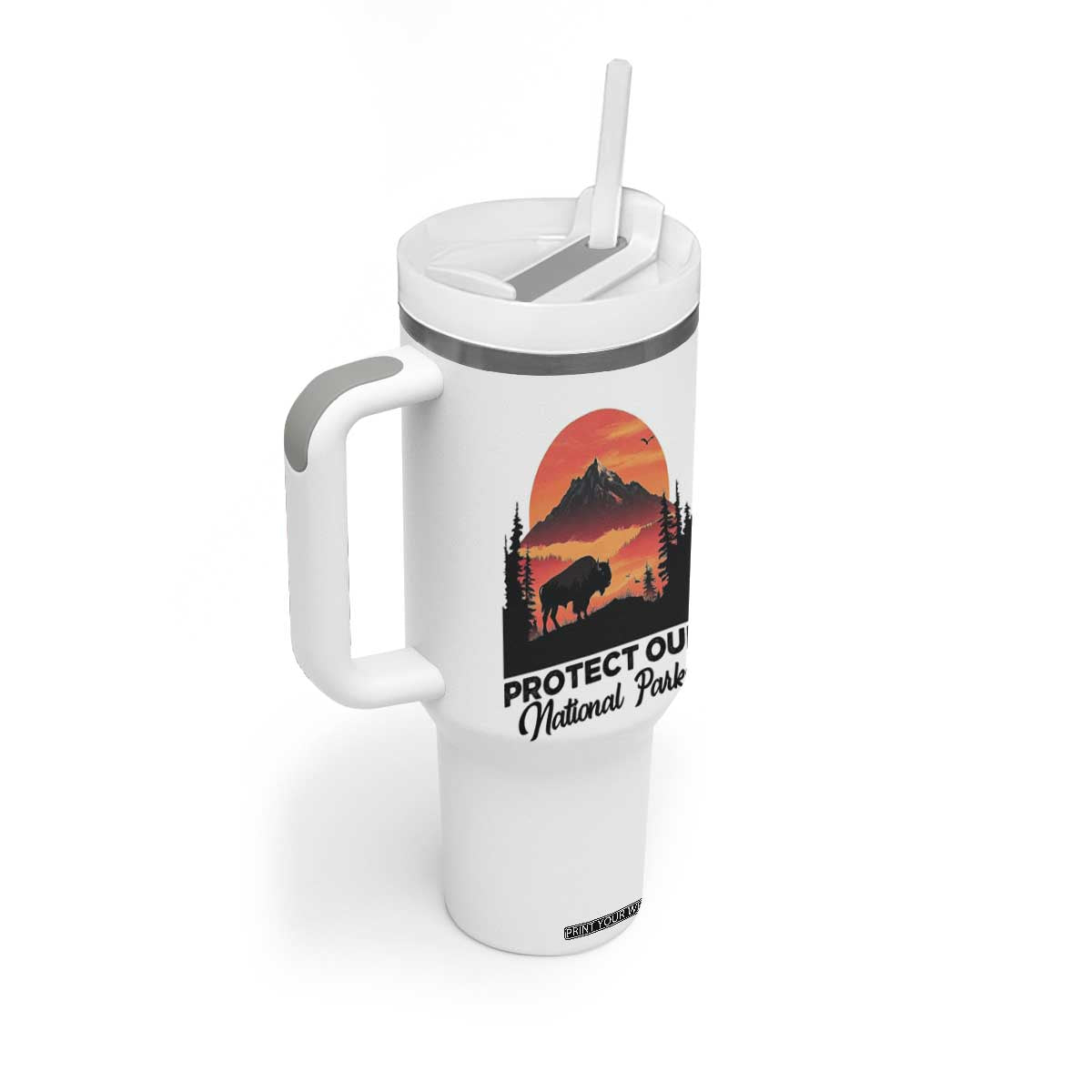 Protect Our National Parks Tumbler With Handle Bison Buffalo Vintage Graphic TS02 Print Your Wear