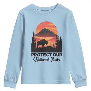 Protect Our National Parks Youth Sweatshirt Bison Buffalo Vintage Graphic TS02 Light Blue Print Your Wear