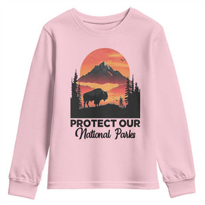 Protect Our National Parks Youth Sweatshirt Bison Buffalo Vintage Graphic TS02 Light Pink Print Your Wear