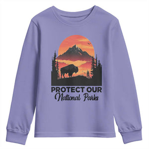 Protect Our National Parks Youth Sweatshirt Bison Buffalo Vintage Graphic TS02 Violet Print Your Wear