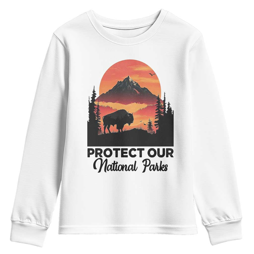 Protect Our National Parks Youth Sweatshirt Bison Buffalo Vintage Graphic TS02 White Print Your Wear