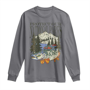 Protect Our National Parks Long Sleeve Shirt Wildlife Fishing Outdoor Adventure Retro TS02 Charcoal Print Your Wear