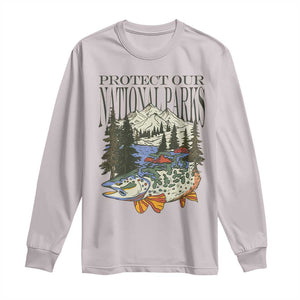 Protect Our National Parks Long Sleeve Shirt Wildlife Fishing Outdoor Adventure Retro TS02 Ice Gray Print Your Wear