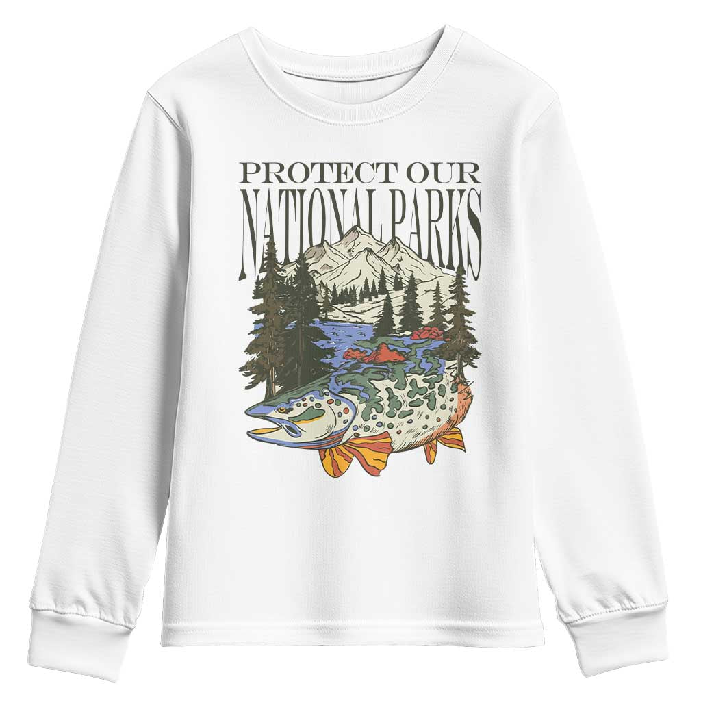 Protect Our National Parks Youth Sweatshirt Wildlife Fishing Outdoor Adventure Retro TS02 White Print Your Wear