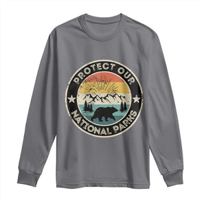 Protect Our National Parks Long Sleeve Shirt Bear Wildlife Retro Mountain Graphic TS02 Charcoal Print Your Wear