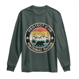 Protect Our National Parks Long Sleeve Shirt Bear Wildlife Retro Mountain Graphic TS02 Dark Forest Green Print Your Wear