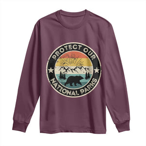 Protect Our National Parks Long Sleeve Shirt Bear Wildlife Retro Mountain Graphic TS02 Maroon Print Your Wear