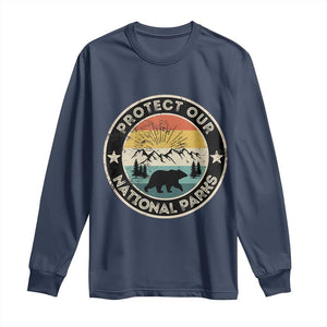 Protect Our National Parks Long Sleeve Shirt Bear Wildlife Retro Mountain Graphic TS02 Navy Print Your Wear