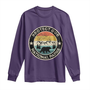 Protect Our National Parks Long Sleeve Shirt Bear Wildlife Retro Mountain Graphic TS02 Purple Print Your Wear