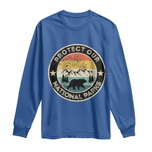 Protect Our National Parks Long Sleeve Shirt Bear Wildlife Retro Mountain Graphic TS02 Royal Blue Print Your Wear