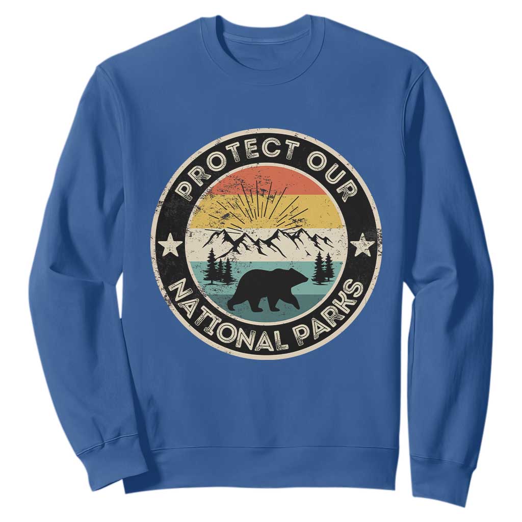 Protect Our National Parks Sweatshirt Bear Wildlife Retro Mountain Graphic TS02 Royal Blue Print Your Wear
