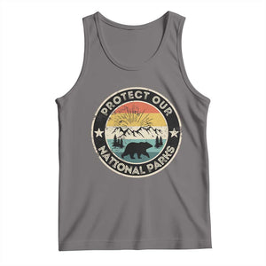 Protect Our National Parks Tank Top Bear Wildlife Retro Mountain Graphic TS02 Deep Heather Print Your Wear