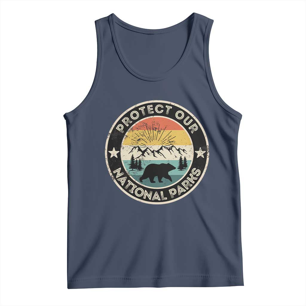 Protect Our National Parks Tank Top Bear Wildlife Retro Mountain Graphic TS02 Navy Print Your Wear