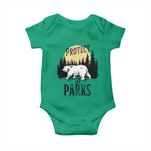 Protect Our Parks Baby Onesie Retro Bear Forest Nature Graphic TS02 Irish Green Print Your Wear