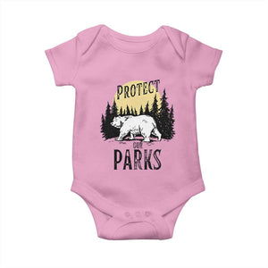 Protect Our Parks Baby Onesie Retro Bear Forest Nature Graphic TS02 Light Pink Print Your Wear