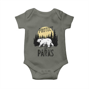 Protect Our Parks Baby Onesie Retro Bear Forest Nature Graphic TS02 Military Green Print Your Wear