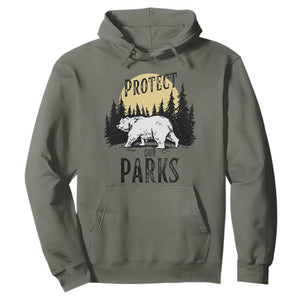 Protect Our Parks Hoodie Retro Bear Forest Nature Graphic TS02 Military Green Print Your Wear