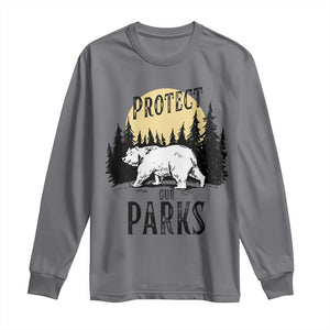 Protect Our Parks Long Sleeve Shirt Retro Bear Forest Nature Graphic TS02 Charcoal Print Your Wear