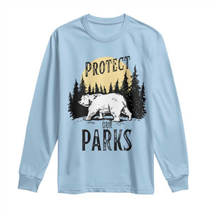 Protect Our Parks Long Sleeve Shirt Retro Bear Forest Nature Graphic TS02 Light Blue Print Your Wear