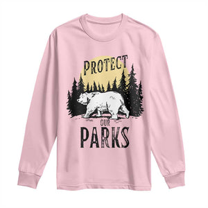 Protect Our Parks Long Sleeve Shirt Retro Bear Forest Nature Graphic TS02 Light Pink Print Your Wear