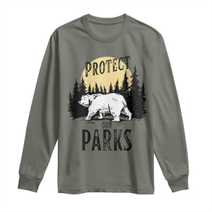 Protect Our Parks Long Sleeve Shirt Retro Bear Forest Nature Graphic TS02 Military Green Print Your Wear