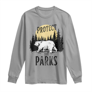 Protect Our Parks Long Sleeve Shirt Retro Bear Forest Nature Graphic TS02 Sport Gray Print Your Wear