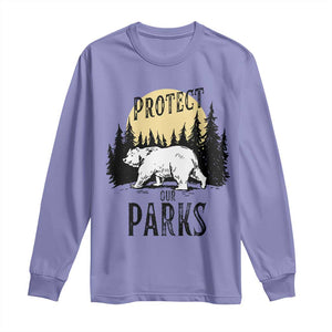 Protect Our Parks Long Sleeve Shirt Retro Bear Forest Nature Graphic TS02 Violet Print Your Wear