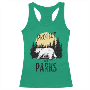 Protect Our Parks Racerback Tank Top Retro Bear Forest Nature Graphic TS02 Irish Green Print Your Wear