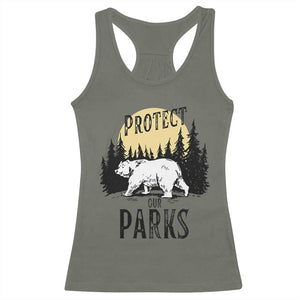 Protect Our Parks Racerback Tank Top Retro Bear Forest Nature Graphic TS02 Military Green Print Your Wear