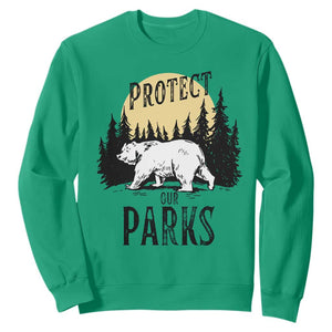 Protect Our Parks Sweatshirt Retro Bear Forest Nature Graphic TS02 Irish Green Print Your Wear