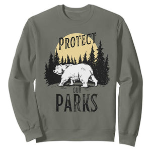 Protect Our Parks Sweatshirt Retro Bear Forest Nature Graphic TS02 Military Green Print Your Wear