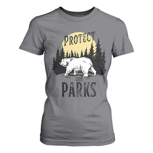 Protect Our Parks T Shirt For Women Retro Bear Forest Nature Graphic TS02 Charcoal Print Your Wear