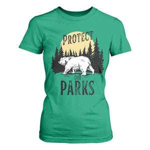 Protect Our Parks T Shirt For Women Retro Bear Forest Nature Graphic TS02 Irish Green Print Your Wear