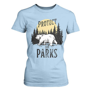 Protect Our Parks T Shirt For Women Retro Bear Forest Nature Graphic TS02 Light Blue Print Your Wear