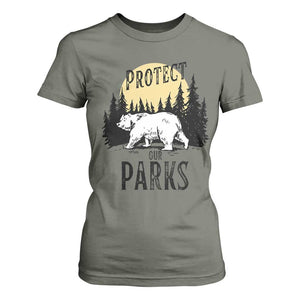 Protect Our Parks T Shirt For Women Retro Bear Forest Nature Graphic TS02 Military Green Print Your Wear