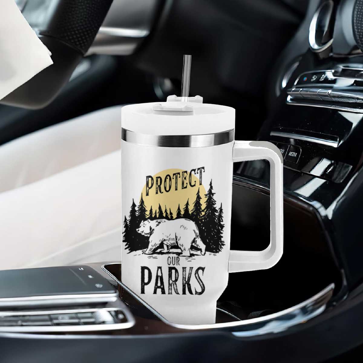 Protect Our Parks Tumbler With Handle Retro Bear Forest Nature Graphic TS02 Print Your Wear