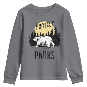 Protect Our Parks Youth Sweatshirt Retro Bear Forest Nature Graphic TS02 Charcoal Print Your Wear