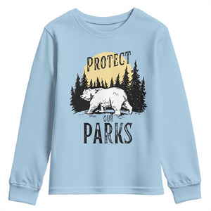 Protect Our Parks Youth Sweatshirt Retro Bear Forest Nature Graphic TS02 Light Blue Print Your Wear