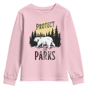 Protect Our Parks Youth Sweatshirt Retro Bear Forest Nature Graphic TS02 Light Pink Print Your Wear