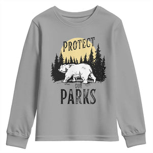 Protect Our Parks Youth Sweatshirt Retro Bear Forest Nature Graphic TS02 Sport Gray Print Your Wear