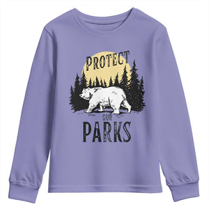 Protect Our Parks Youth Sweatshirt Retro Bear Forest Nature Graphic TS02 Violet Print Your Wear