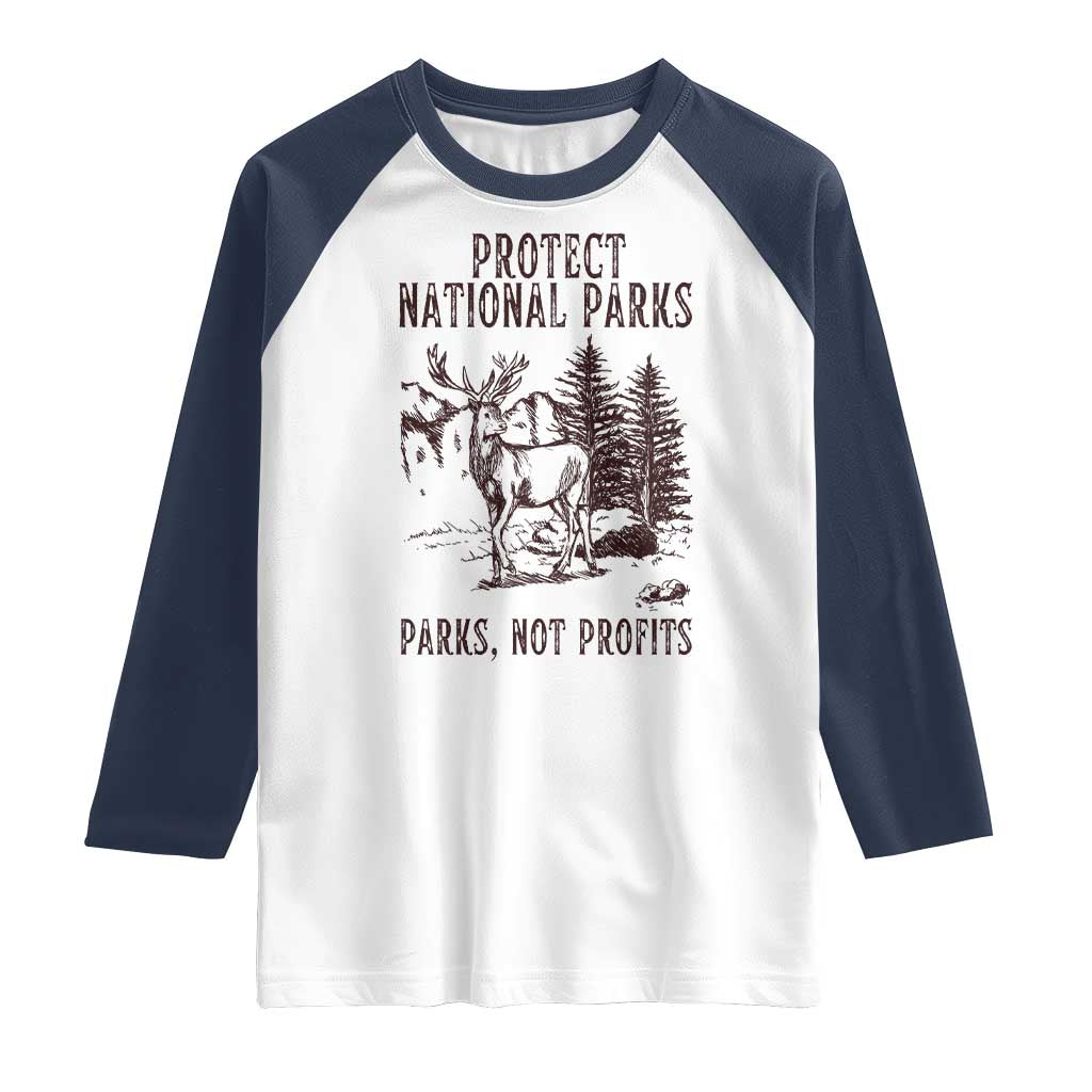 Protect National Parks Raglan Shirt Support Parks Not Profits Deer TS02 White Navy Print Your Wear